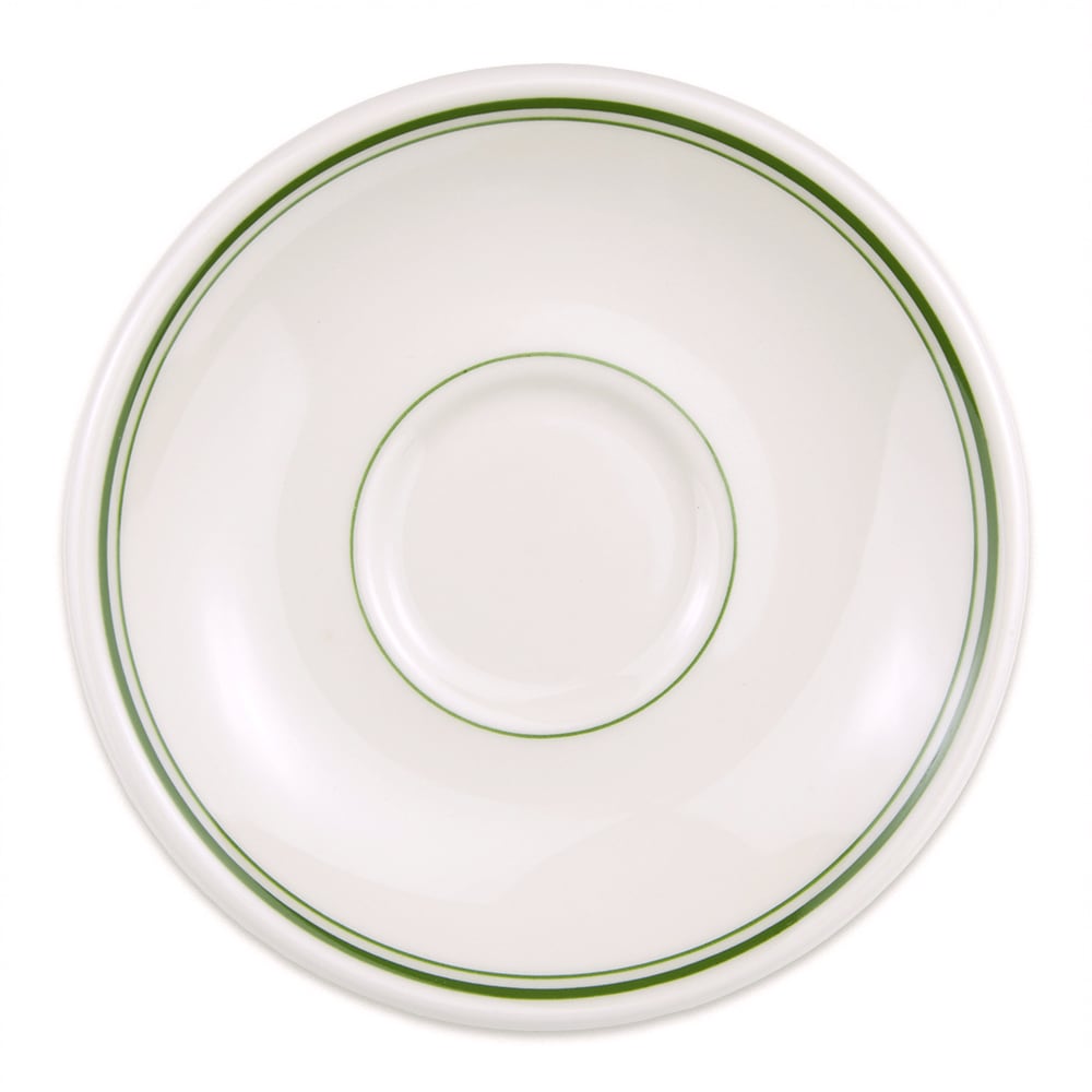 179-2821 6" Round Boston Saucer - China, Ivory w/ Green Band