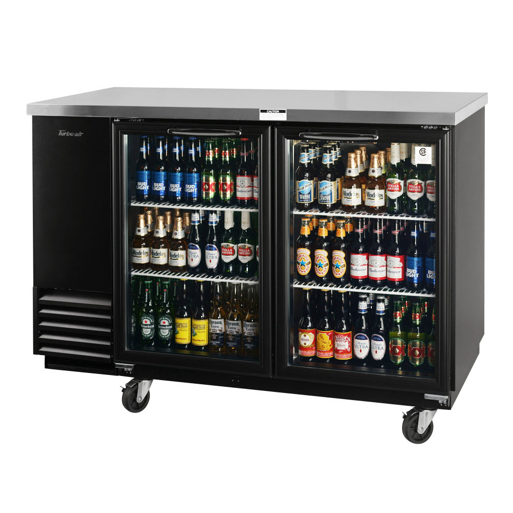 083-TBB2SGN 59" Bar Refrigerator - 2 Swinging Glass Doors, Black, 115v