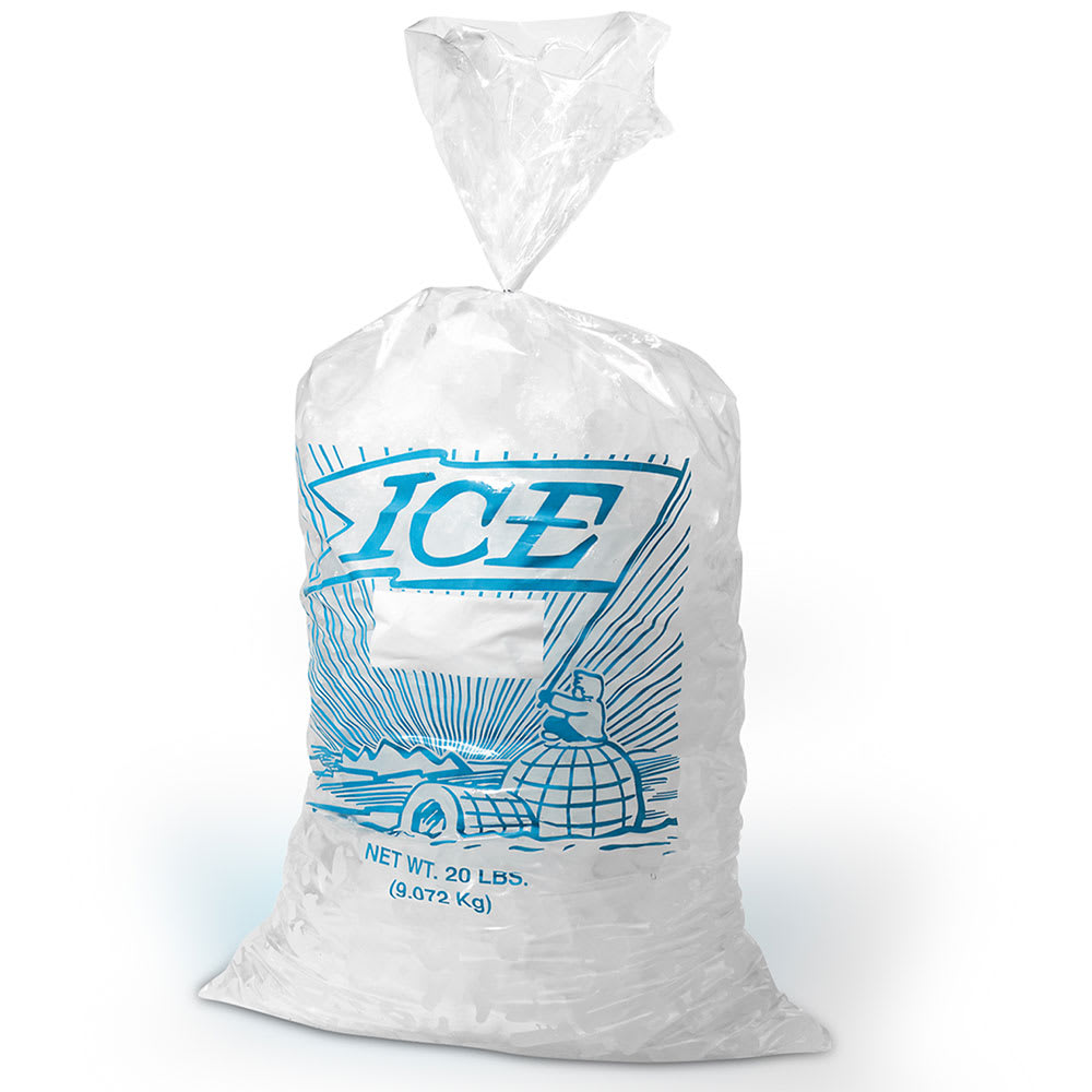 909-H21PMET 10 lb Printed Ice Bag w/ Twist Ties - 21" x 12", Poly/Metallocene