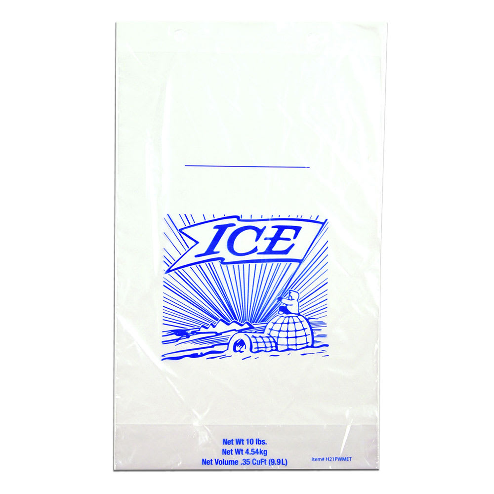 909-H26PWMET 20 lb Printed Ice Bag for use with Ice Bagger - 26" x 12", Poly/Metallocen...