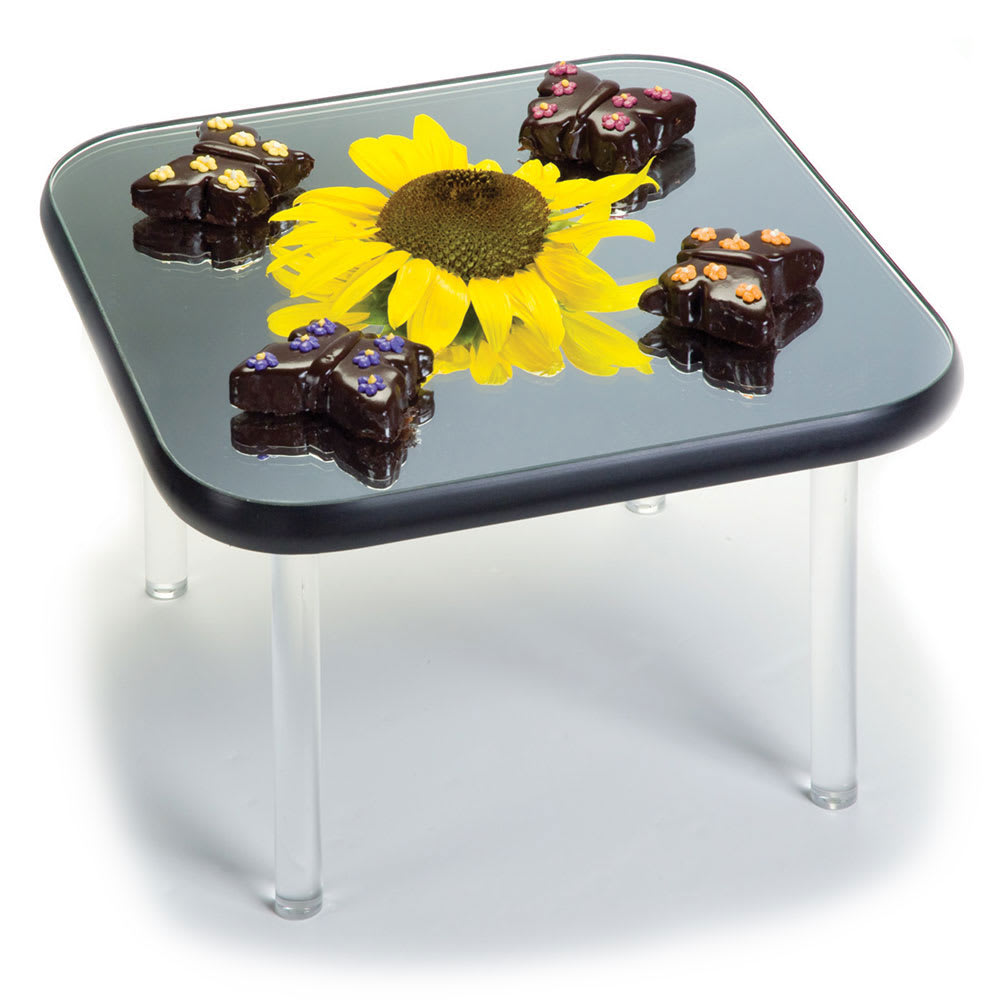 121-2272 12" Square Rimless Mirror Tray w/ Clear Acrylic Legs