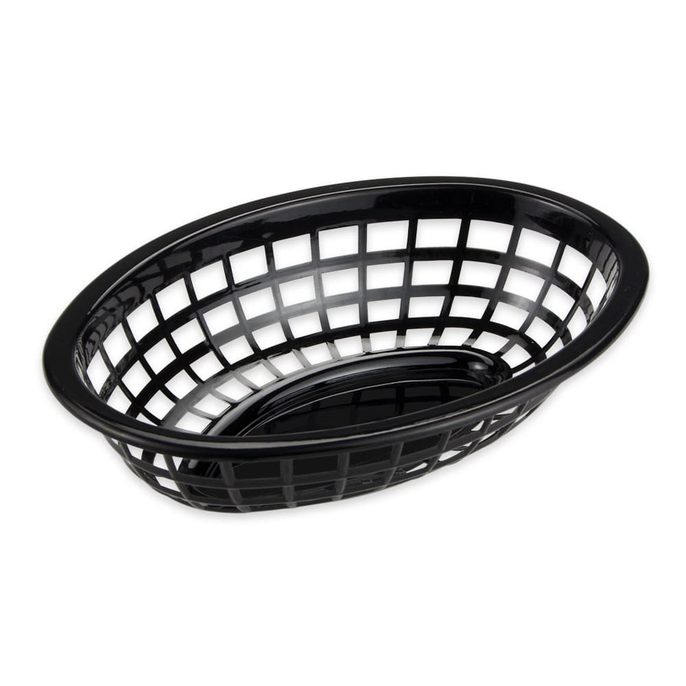 284-OB734BK Oval Bread & Bun Basket, 8" x 5 1/2", Polypropylene, Black