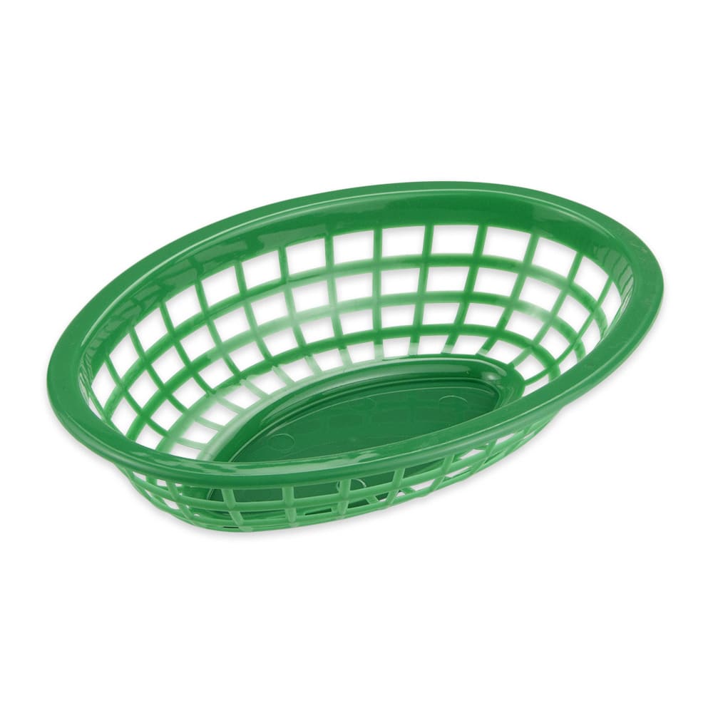 284-OB734G Oval Bread & Bun Basket, 8" x 5 1/2", Polypropylene, Green