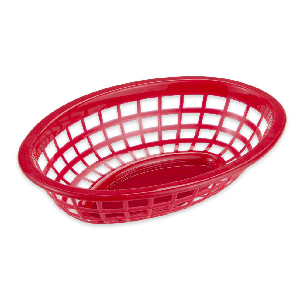284-OB734R Oval Bread & Bun Basket, 8" x 5 1/2", Polypropylene, Red