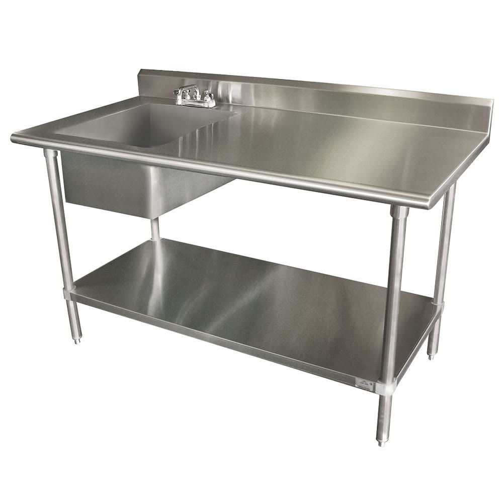 009-KLAG11B305LX 60" Work Table w/ Left Sink - 5" Backsplash, Undershelf, 16 ga Stainle...