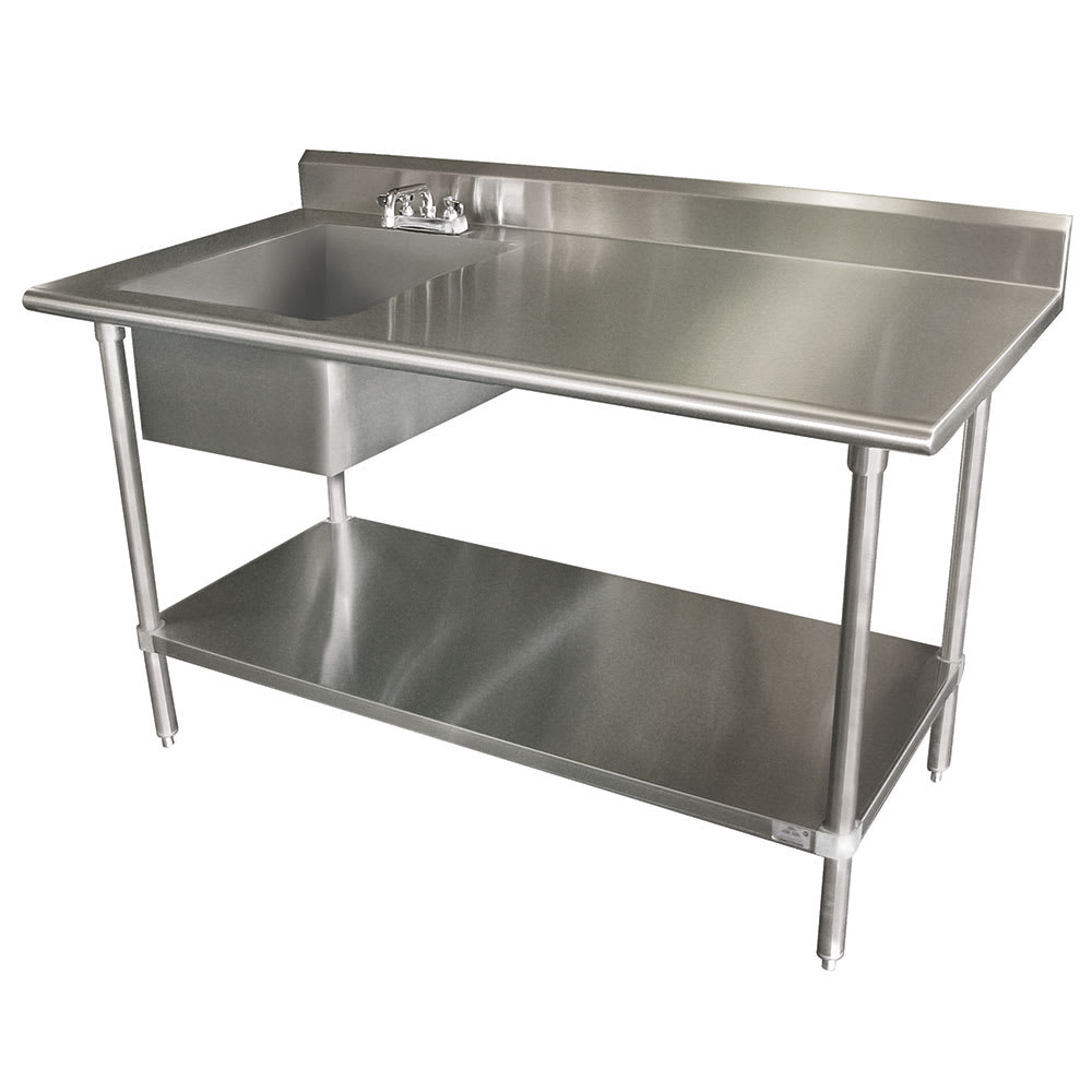 009-KLAG11B306LX 72" Work Table w/ Left Sink - 5" Backsplash, Undershelf, 16 ga Stainle...