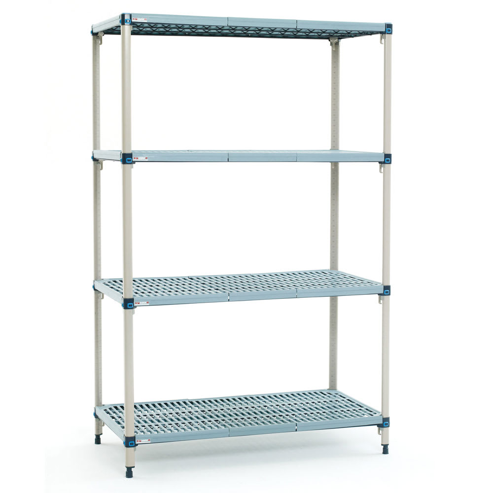 001-Q556G3 48" NSF 4-Tier Heavy-Duty Plastic Shelving Unit - MetroMax® Q, 24"W, 63&quot...