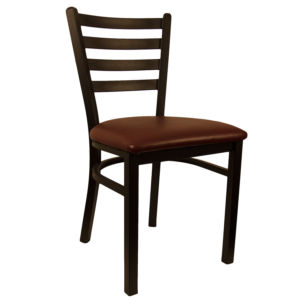 464-6145BGV Dining Chair w/ Ladder Back & Burgundy Vinyl Seat - Metal Frame, Black