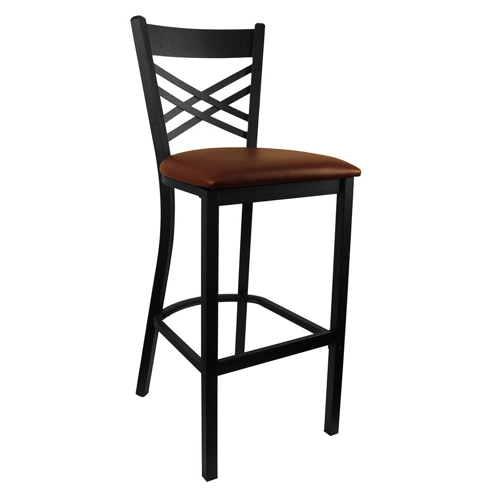 464-6159BBGV Bar Stool w/ Cross Back & Burgundy Vinyl Seat, Black Metal
