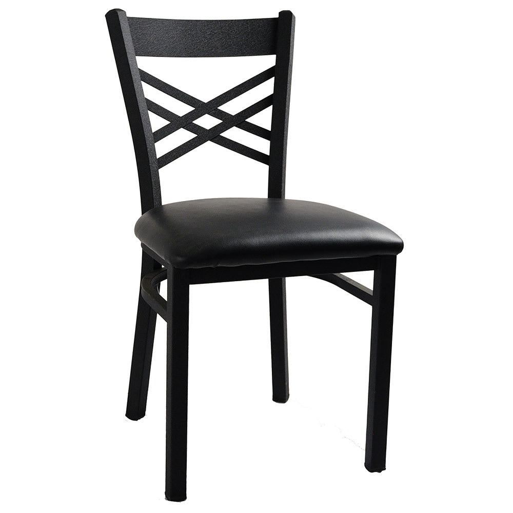 464-6159BKV Dining Chair w/ Cross Back & Black Vinyl Seat - Metal Frame, Black