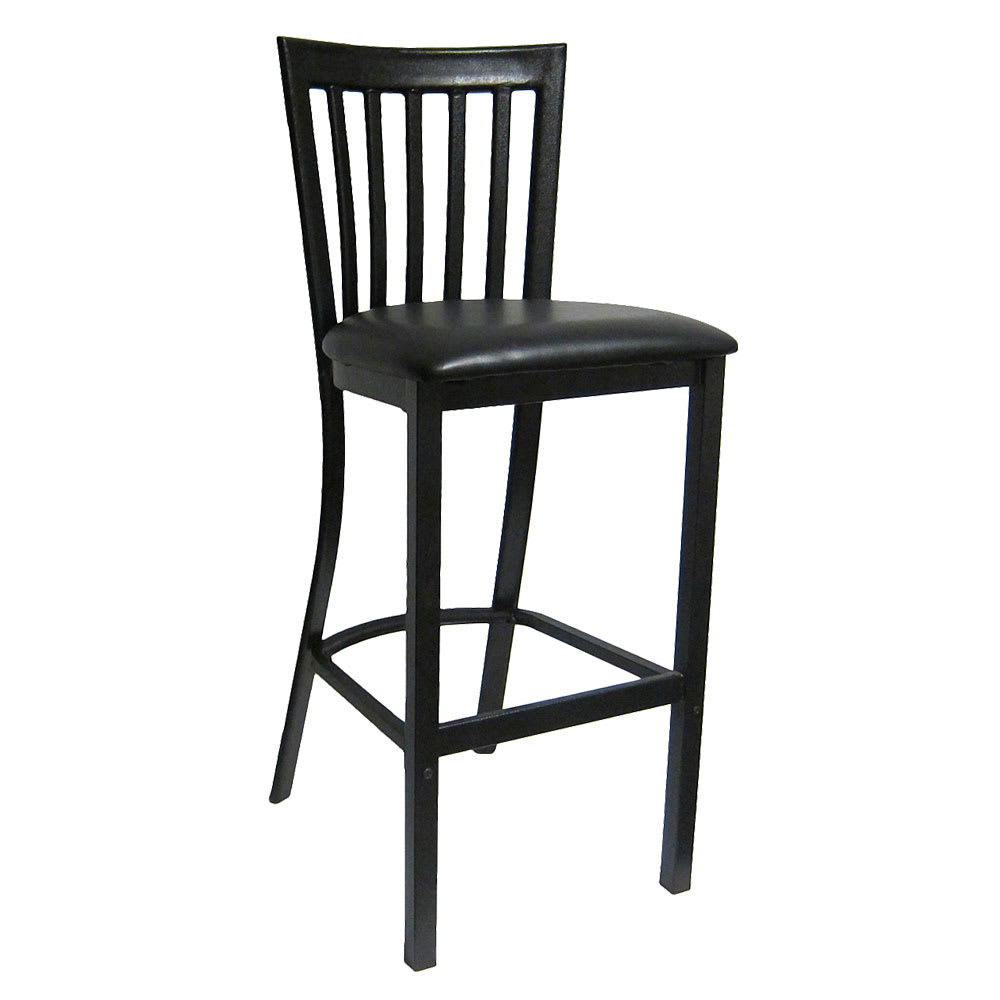 464-6179BBKV Bar Stool w/ Vertical Back & Black Vinyl Seat, Black Metal