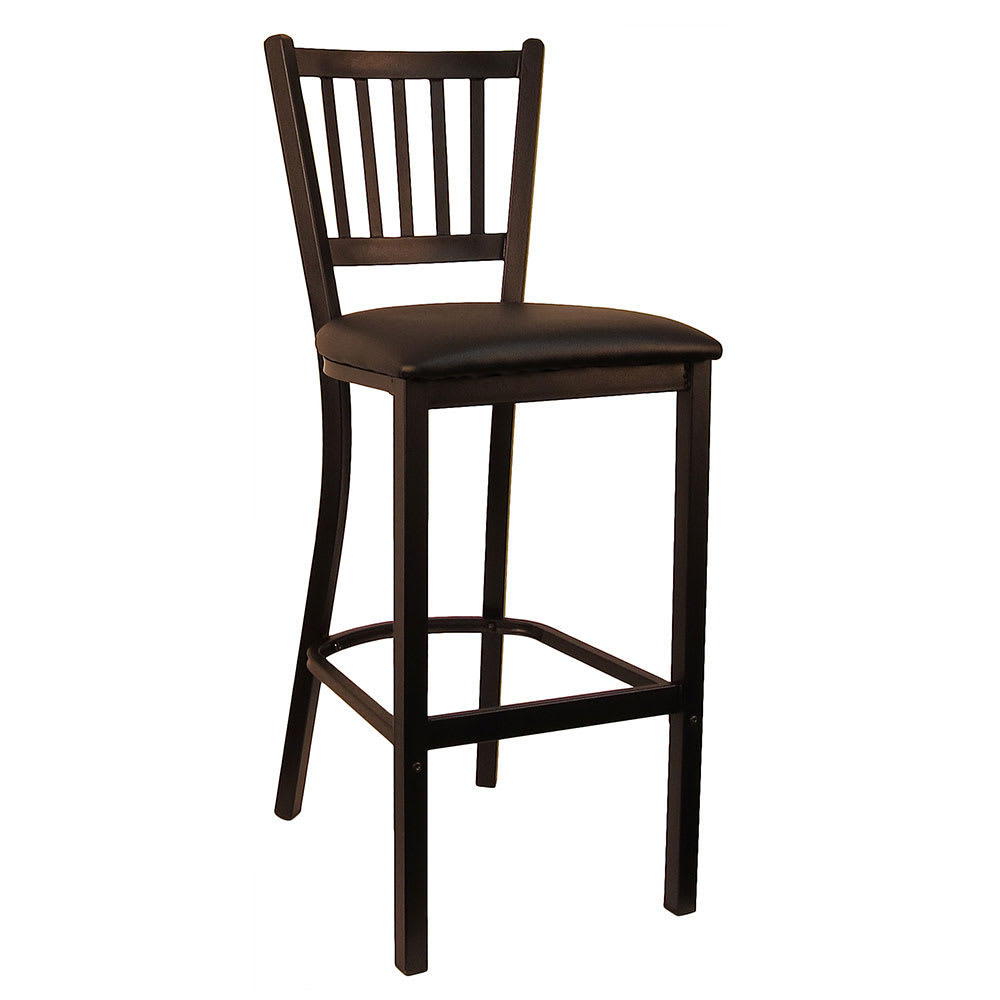 464-6199BBKV Bar Stool w/ Vertical Back & Black Vinyl Seat, Black Metal
