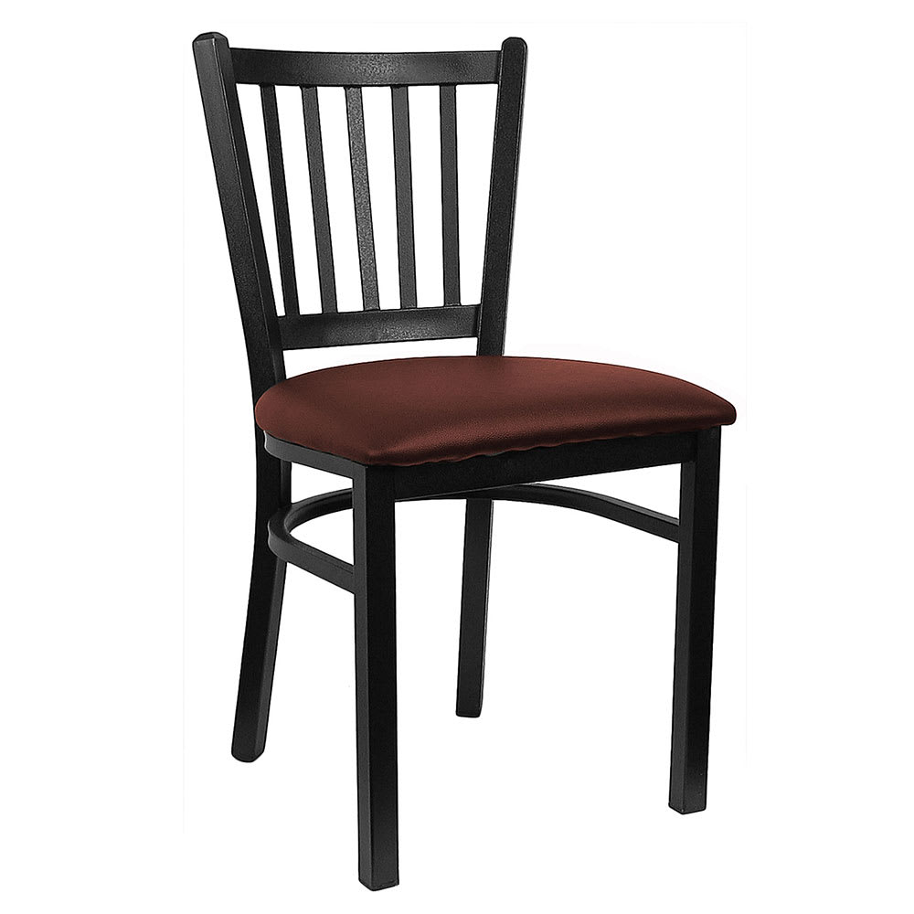 464-6199BGV Dining Chair w/ Vertical Slat Back & Burgundy Vinyl Seat - Metal Frame, Black