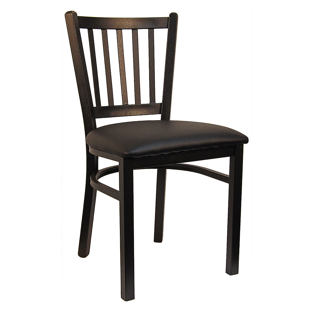 464-6199BKV Dining Chair w/ Vertical Slat Back & Black Vinyl Seat - Metal Frame, Black