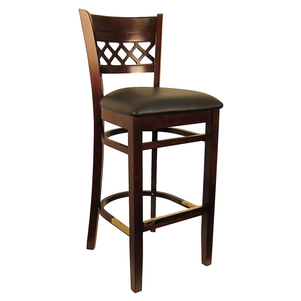 464-8230BDWBKV Bar Stool w/ Lattice Back & Black Vinyl Seat, Dark Walnut