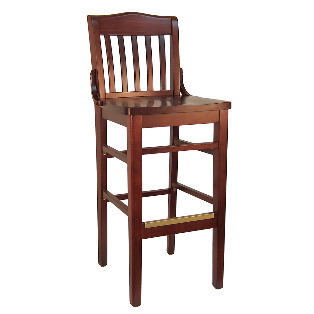 464-8235BDMSWS Bar Stool w/ Vertical Back & Solid Wood Seat, Dark Mahogany