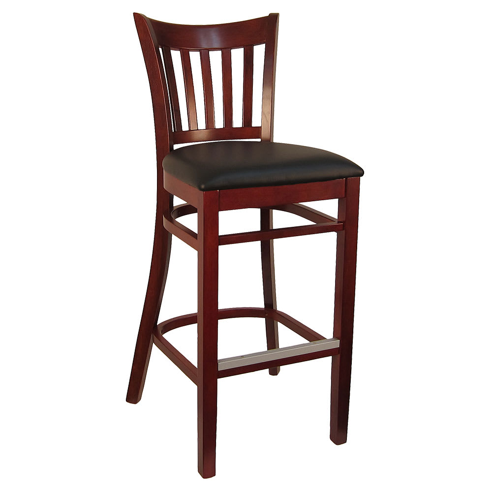 464-8642BDMBKV Bar Stool w/ Vertical Back & Black Vinyl Seat, Dark Mahogany