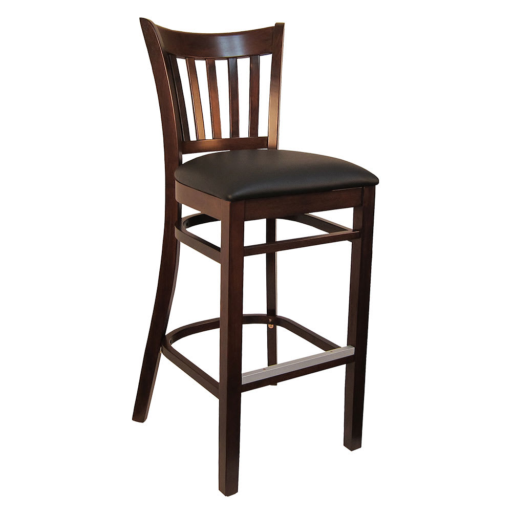 464-8642BDWBKV Bar Stool w/ Vertical Back & Black Vinyl Seat, Dark Walnut