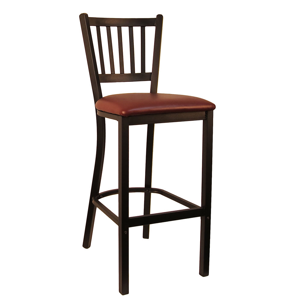 464-6199BBGV Bar Stool w/ Vertical Back & Burgundy Vinyl Seat, Black Metal
