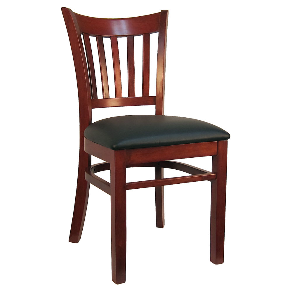 464-8642DMBKV Dining Chair w/ Vertical Slat Back & Black Vinyl Seat - Dark Mahogany Frame