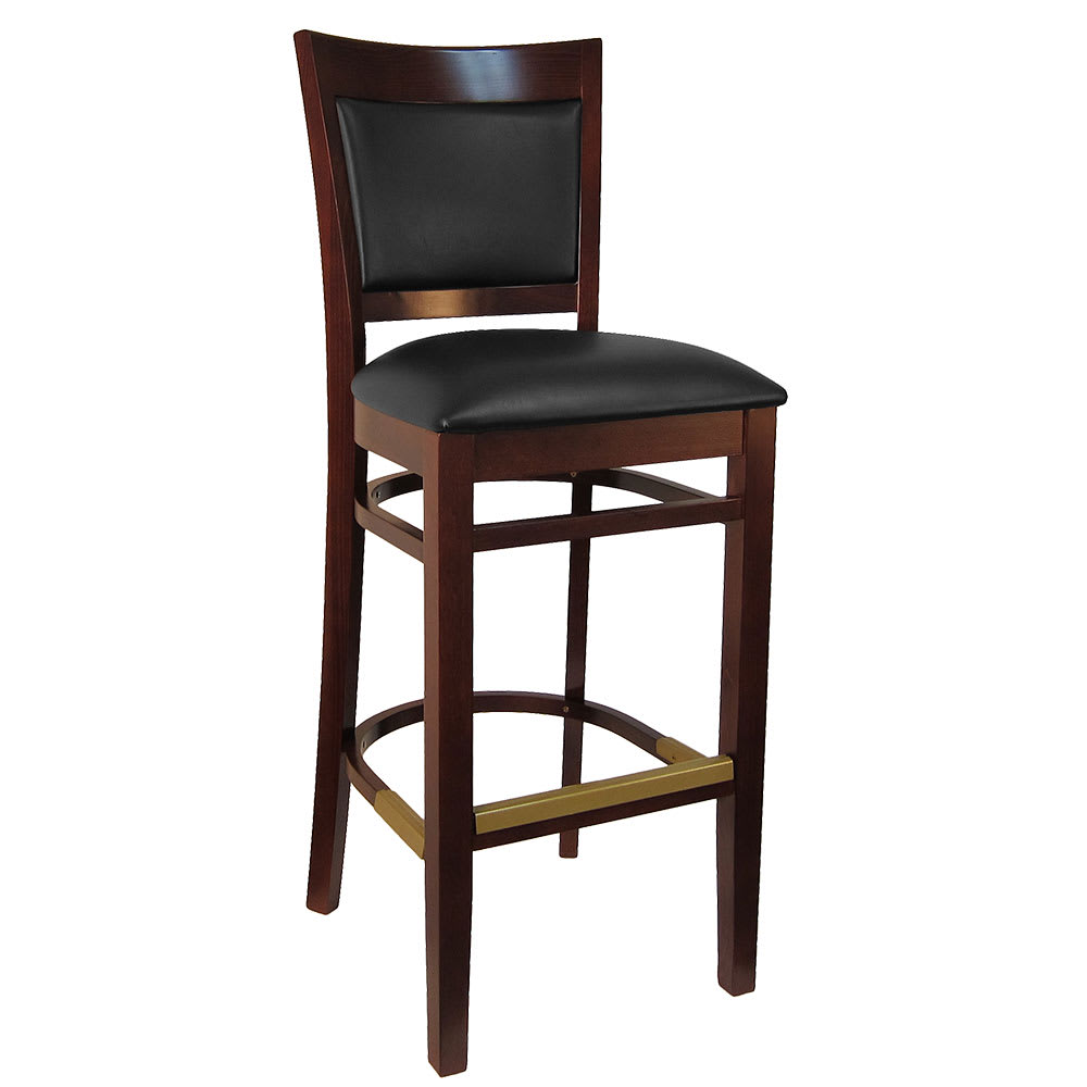 464-8279BDMBKV Bar Stool w/ Upholstered Vinyl Back & Black Vinyl Seat, Dark Mahogany