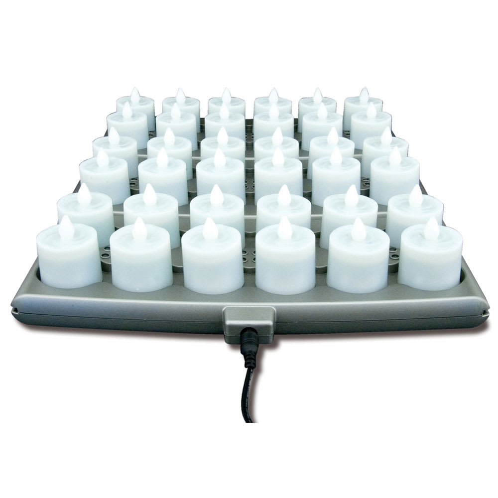 461-HFRP36CL 1 1/2" Round LED Flameless Votive Candles Set w/ Charging Tray - 2 3/10" H...