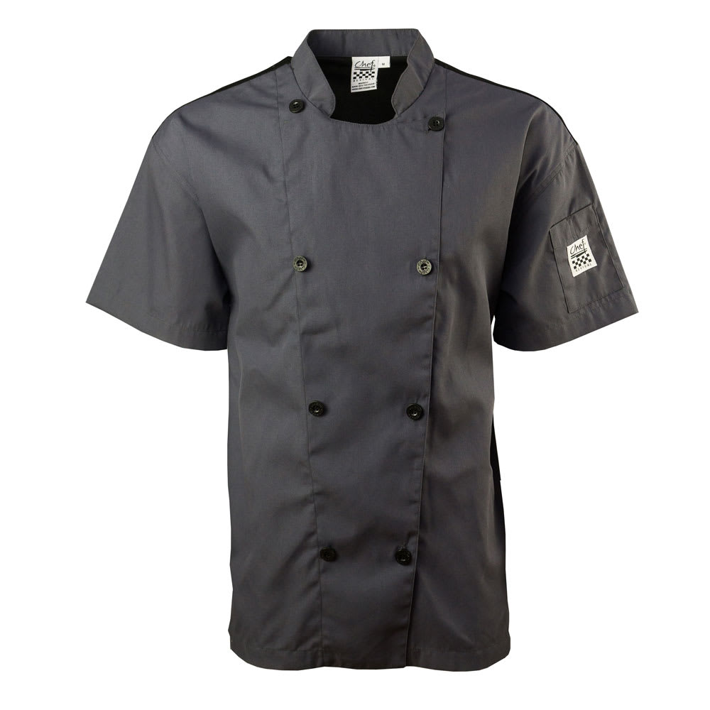 709-J205GR2X Unisex Performance Series Short Sleeve Chef Jacket - 2X-Large, Pewter Gray, Poly-Cot...