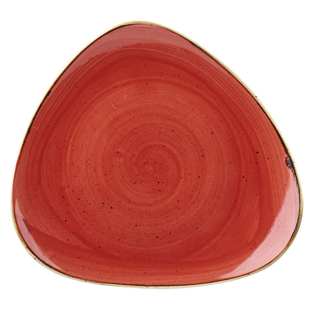 893-SBRSTR71 7 3/4" Triangular Stonecast Plate - Ceramic, Berry Red