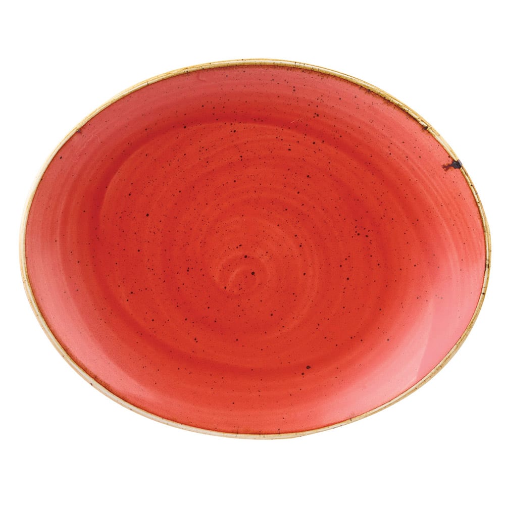 893-SBRSOP71 7 3/4" Oval Stonecast Plate - Ceramic, Berry Red