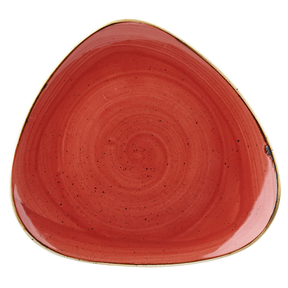 893-SBRSTR91 9" Triangular Stonecast Plate - Ceramic, Berry Red