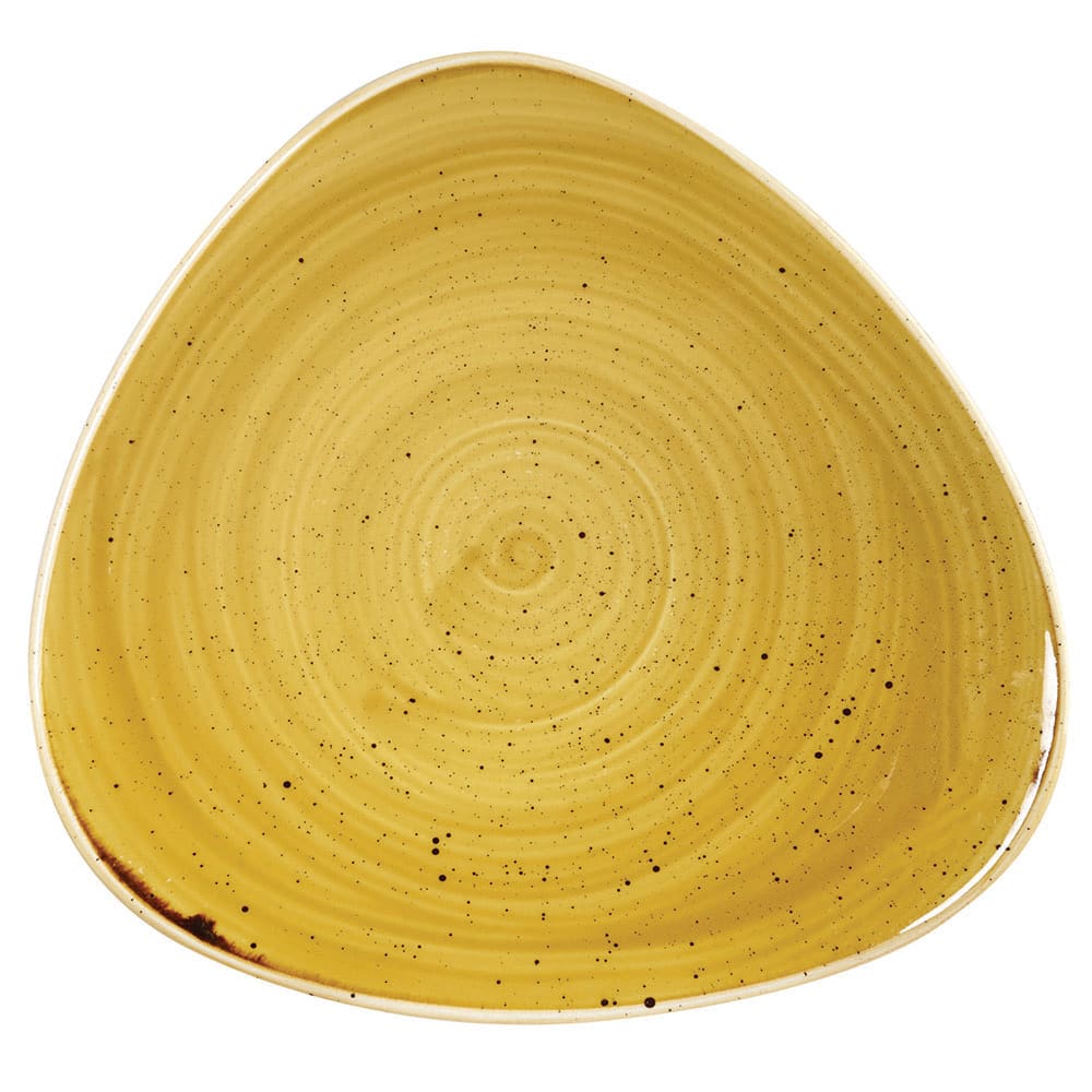 893-SMSSTR71 7 3/4" Triangular Stonecast Plate - Ceramic, Mustard Seed Yellow