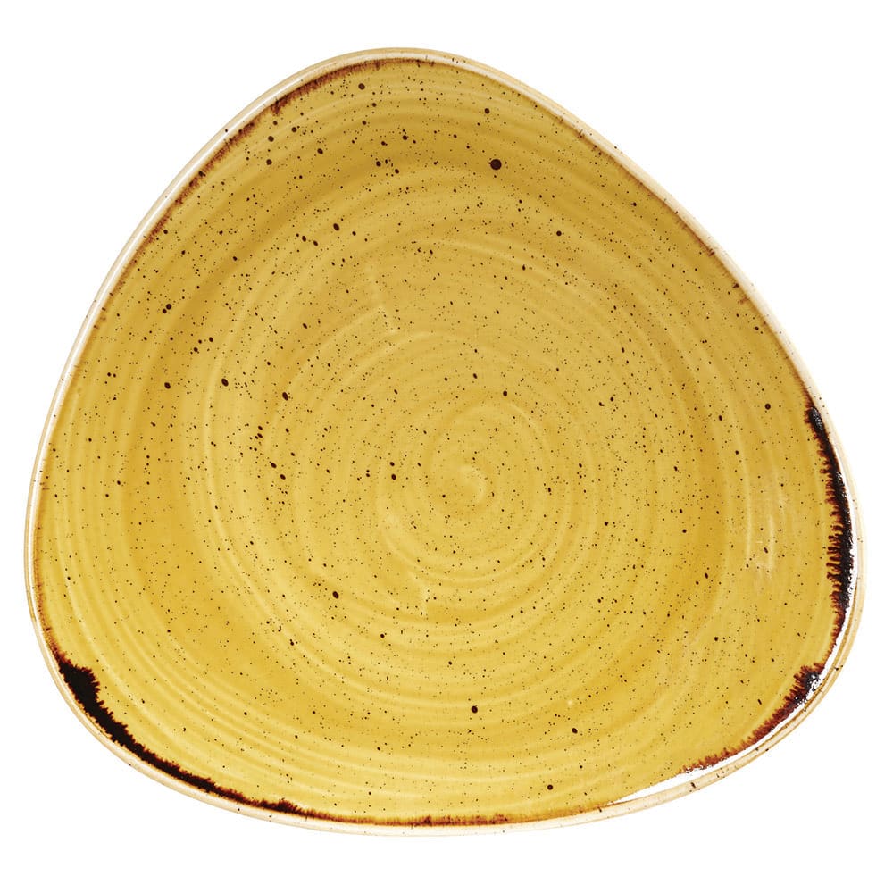 893-SMSSTR91 9" Triangular Stonecast Plate - Ceramic, Mustard Seed Yellow