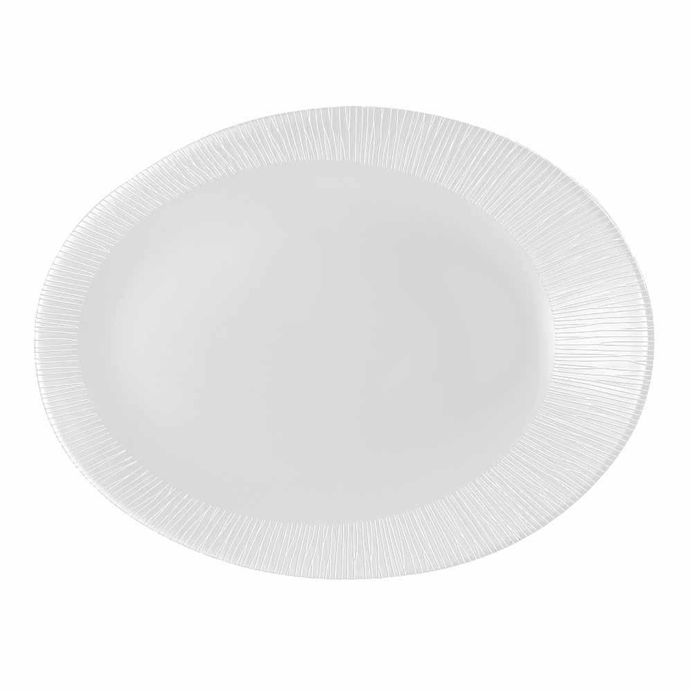893-WHBALO81 Oval Bamboo Plate - 7 3/4" x 5 7/8", Ceramic, White