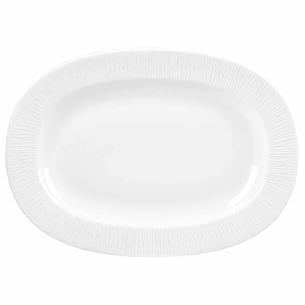 893-WHBALR131 13" Oval Bamboo Plate - Ceramic, White