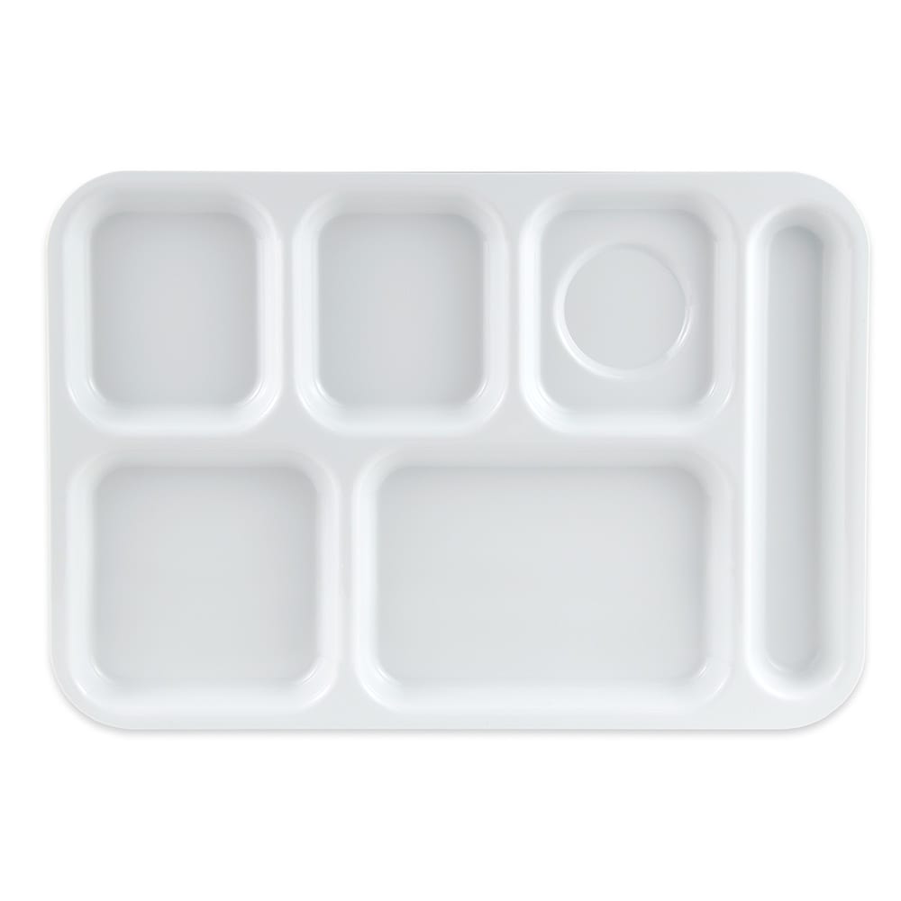 284-TR153W Plastic Rectangular Tray w/ 6 Compartments, 14 1/2" x 10", White