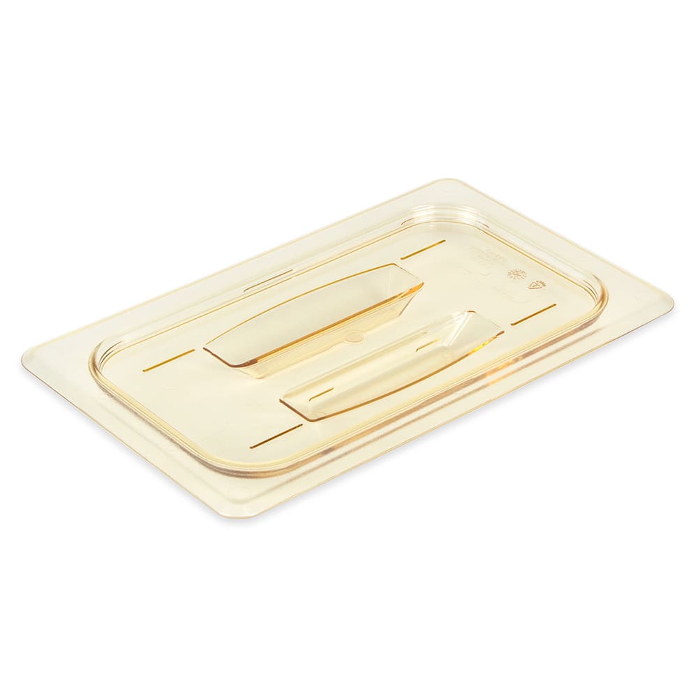 144-40HPCH150 H-Pan Food Pan Cover - 1/4 Size, Non-Stick, Flat with Handle, Amber