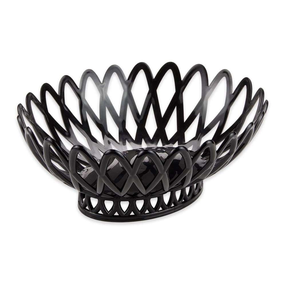 284-OB940BK Oval Bread & Bun Basket, 10" x 8 1/4", Polypropylene, Black