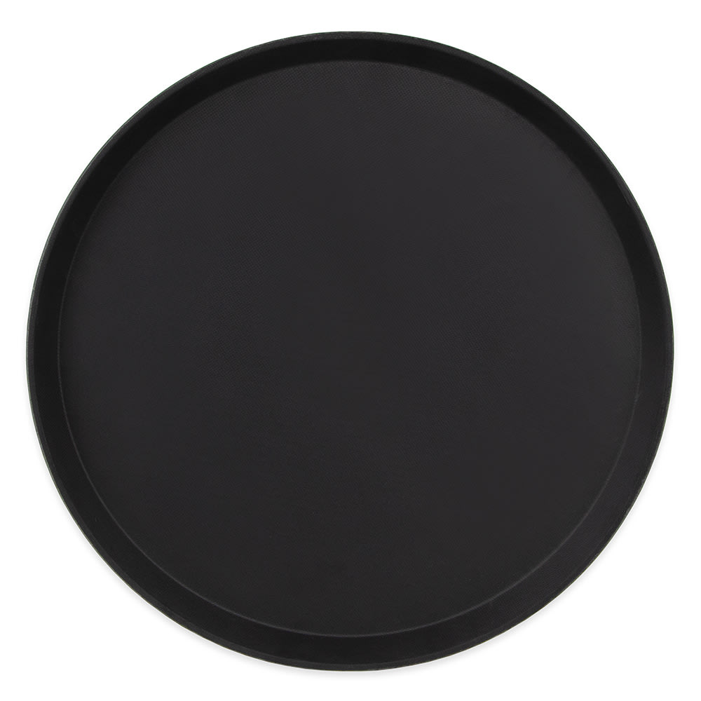 144-1600TL110 15 47/50" Round Treadlite Tray, NonSkid, Fiberglass, Black
