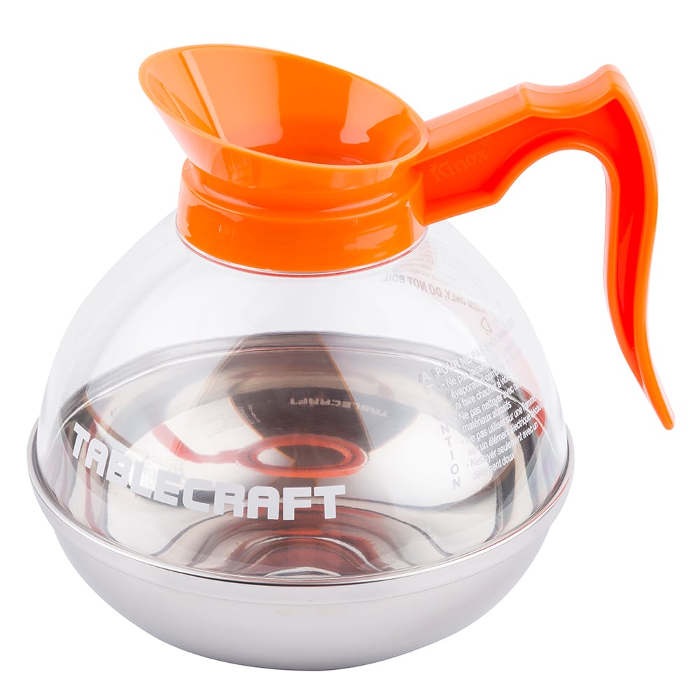 229-19 64 oz Coffee Decanter, Poly w/ Stainless Base, Orange Handle