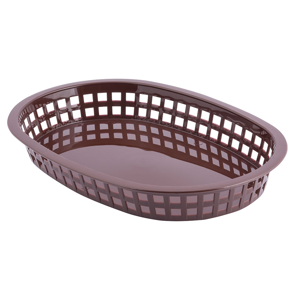 229-1076BR Chicago Platter Basket - 10 1/2 x 7 x 1 1/2", Polypropylene, Oval, Brown