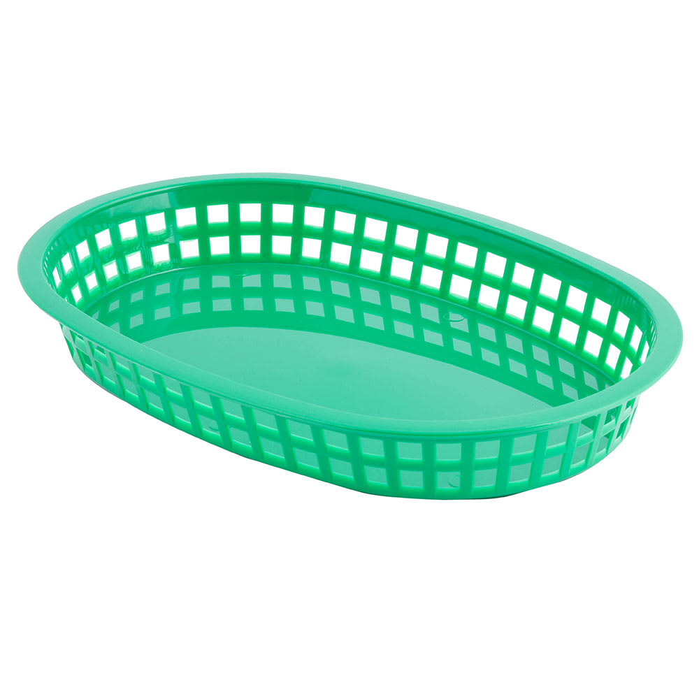 229-1076G Chicago Platter Basket - 10 1/2 x 7 x 1 1/2", Polypropylene, Oval, Green