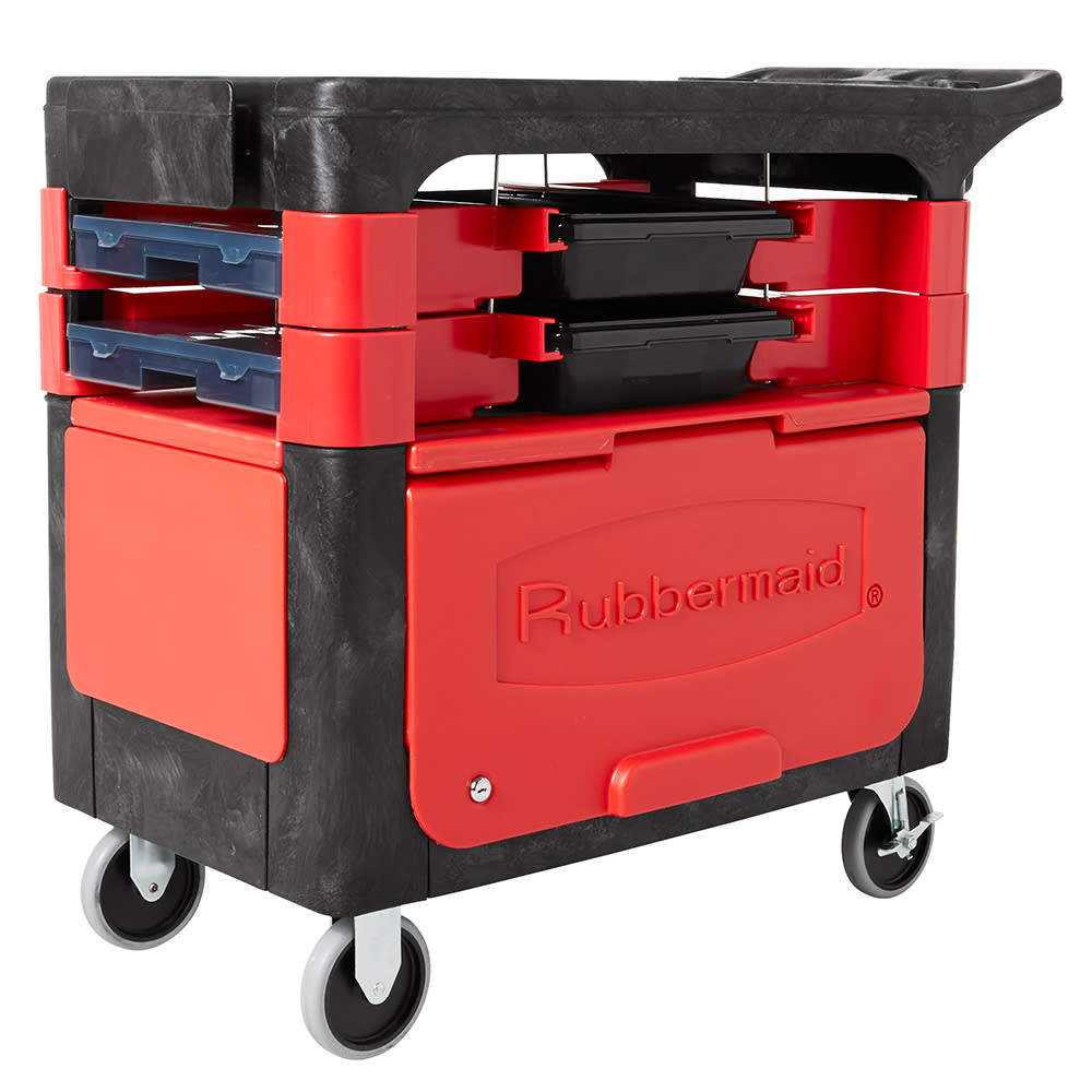 Rubbermaid FG618088 BLA 2 Level Polymer Utility Cart w/ 330 lb Capacity,  Flat Ledges