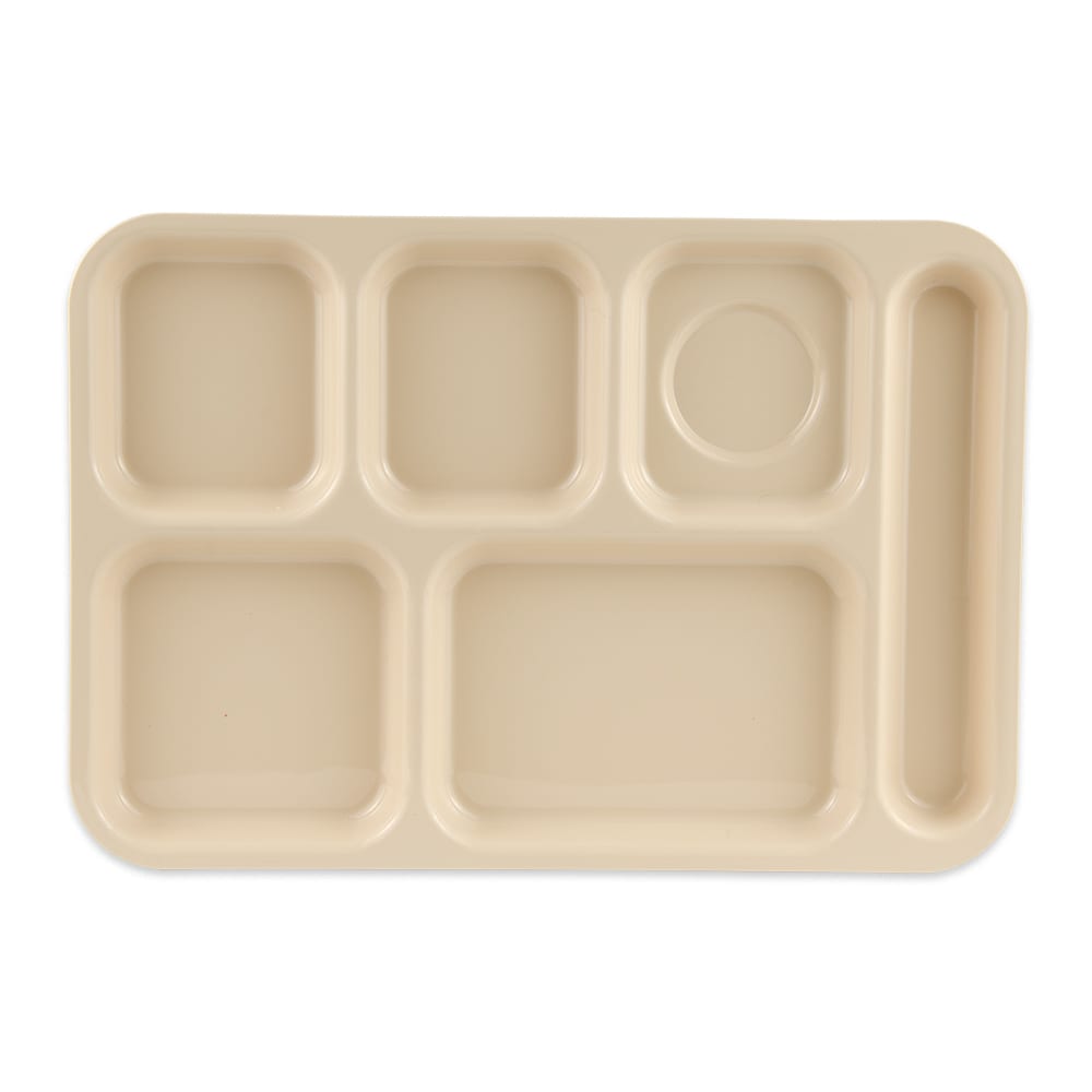 284-TR153T Plastic Rectangular Tray w/ (6) Compartments, 14 1/2" x 10", Tan