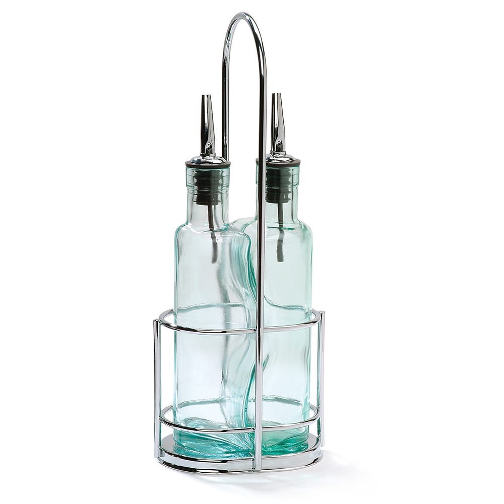 229-H918N 8 1/2 oz Cruet Set w/ Chrome Rack - Glass, Green Tint