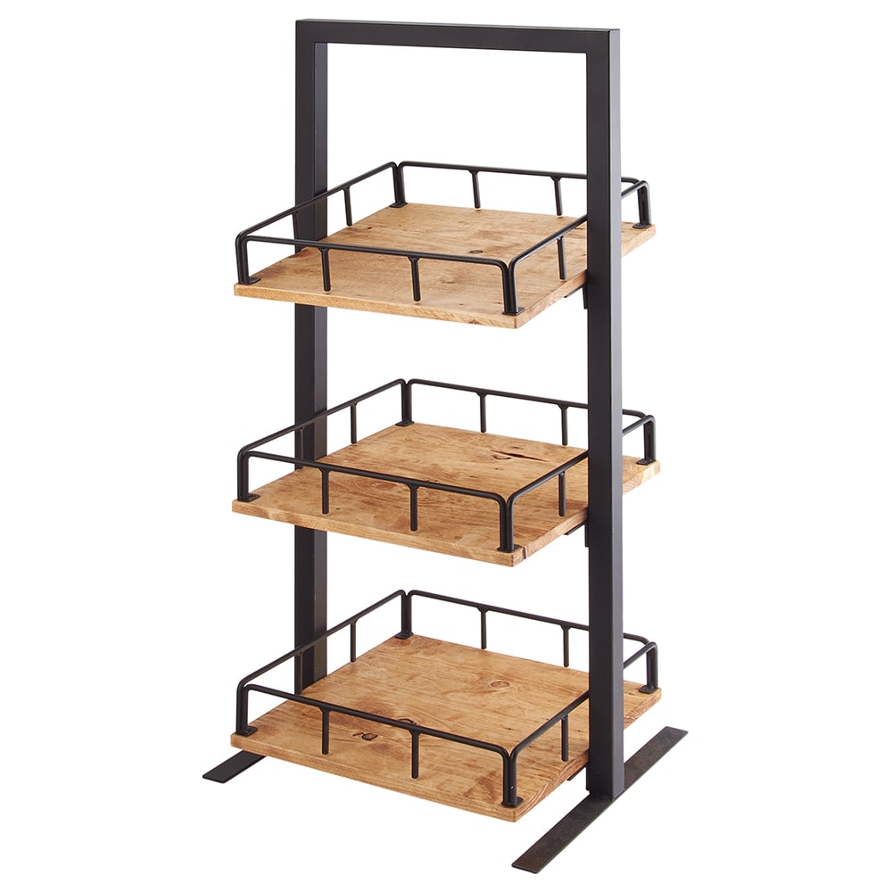 151-3494399 3 Tier Display Stand w/ Adjustable Wood Shelves - 12"W x 12"D x 31"H,...