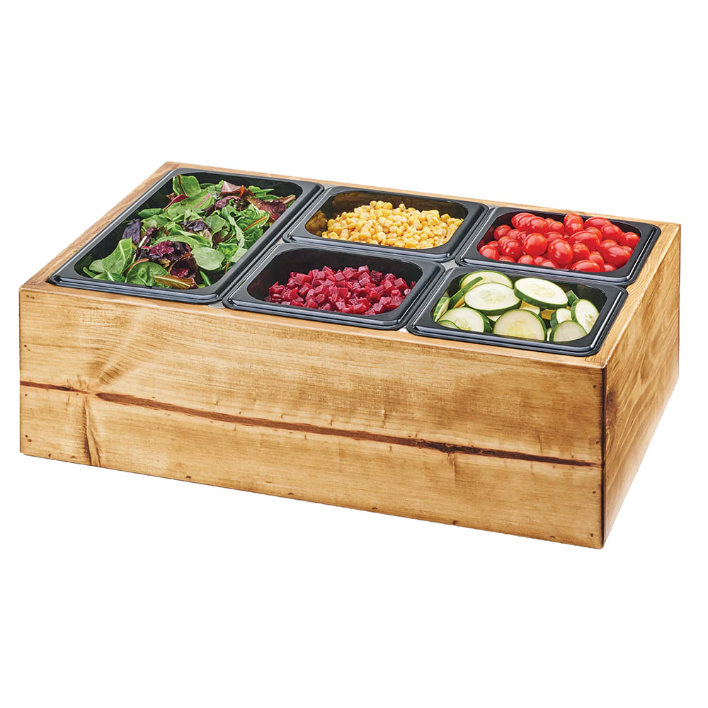 151-358599 Dipper Style Condiment Dispenser w/ (5) Compartments, Rustic Pine