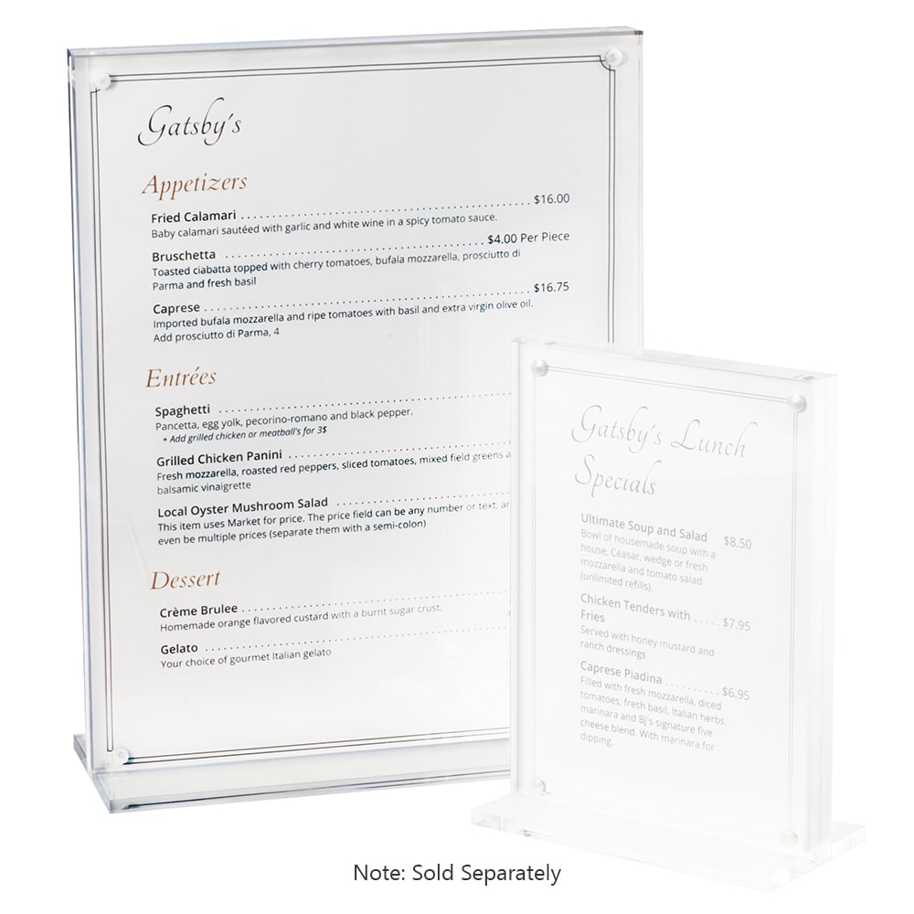 151-3567811 Tabletop Menu Card Holder - 8 1/2" x 11", Plastic, Clear