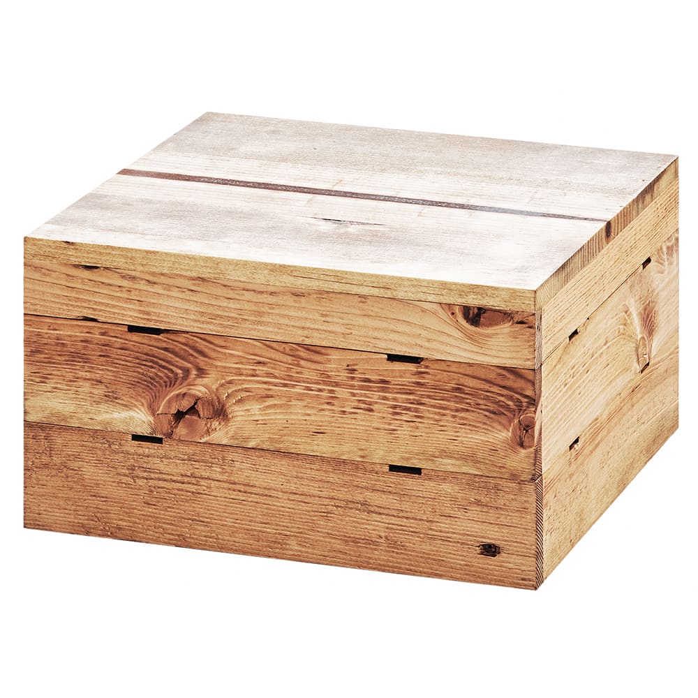 151-3628799 12" Square Buffet Riser - 7"H, Reclaimed Wood