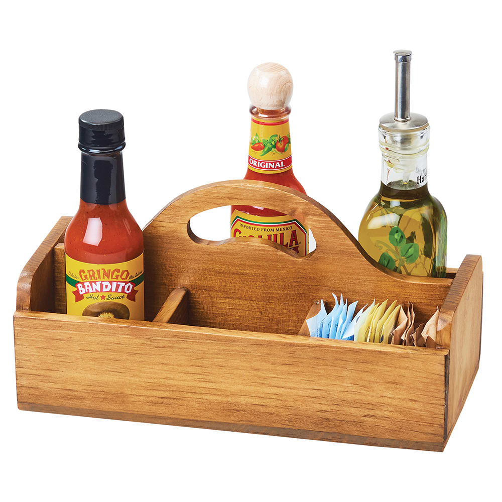 Cal-Mil 3691-99 6 Compartment Rectangular Condiment Caddy - Wood