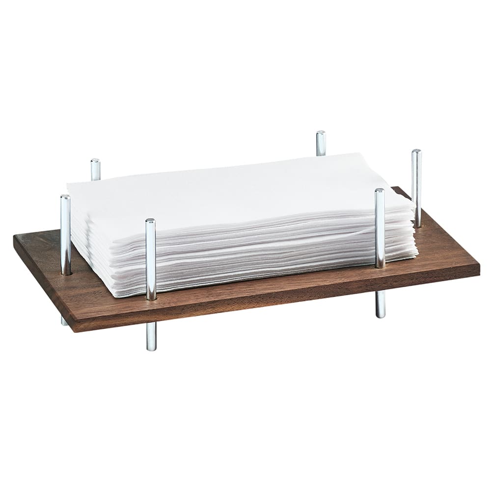 151-371849 Mid-Century Napkin Holder for 4" x 8" Napkins - Wood Base w/ Chrome Frame